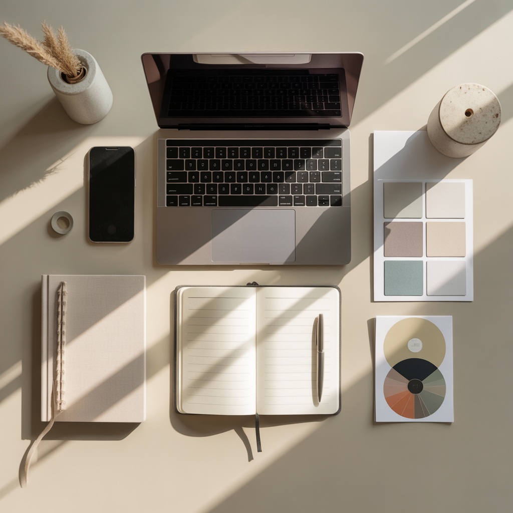 Bureau minimaliste et outils de communication
